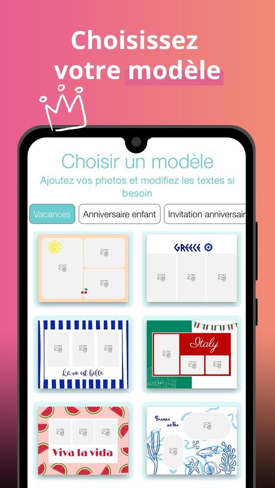 Application carte postale SimplyCards : choix d'un modèle par occasion sur la nouvelle interface