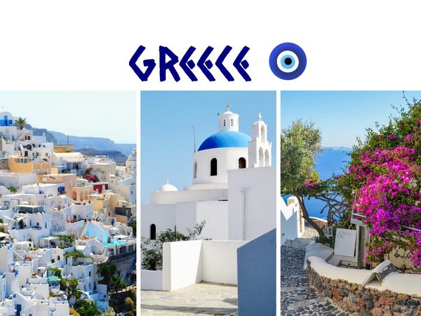Holiday postcard template with three photos, here from Greece