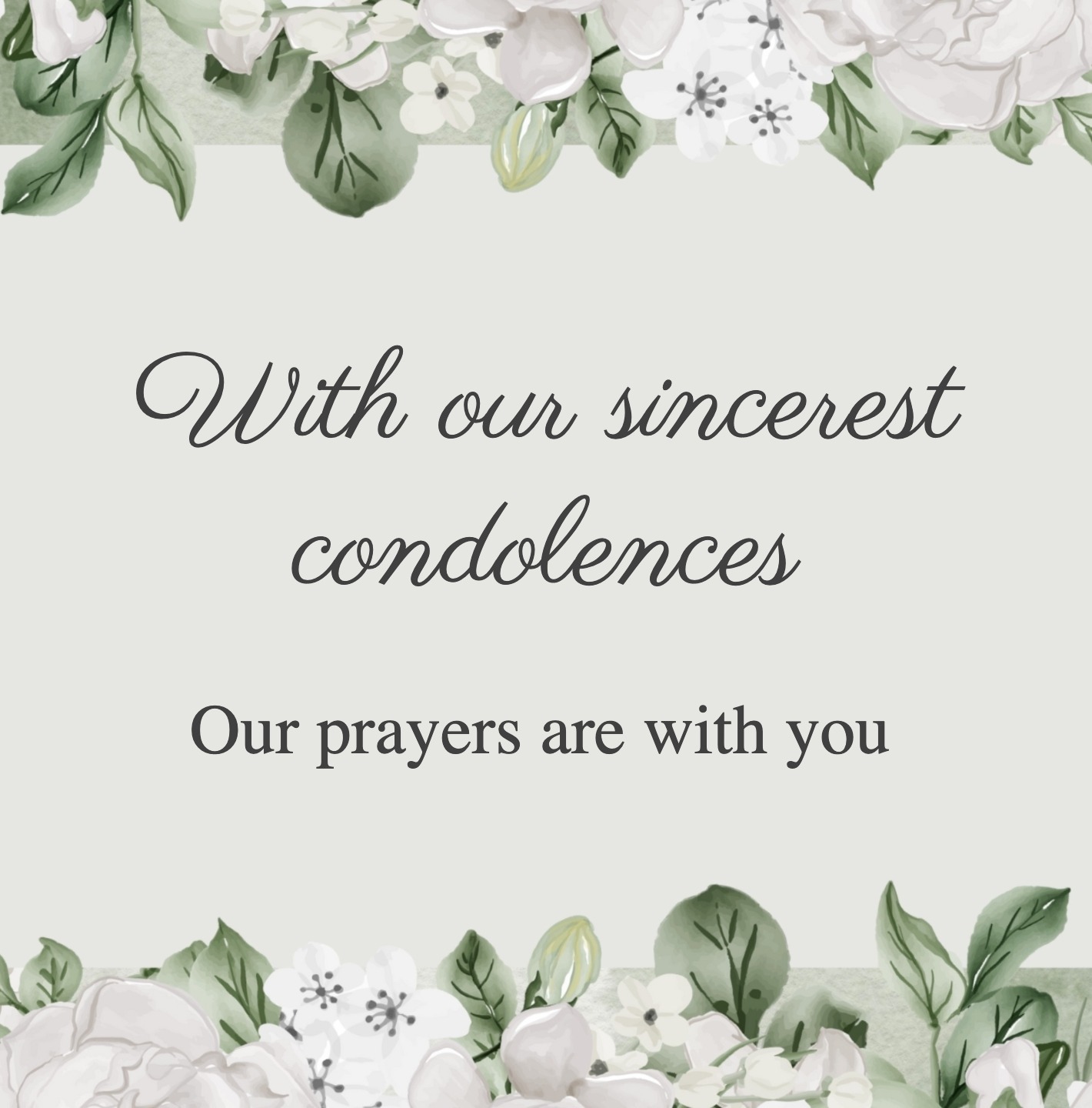 Sympathy card with white flowers and soft neutral background