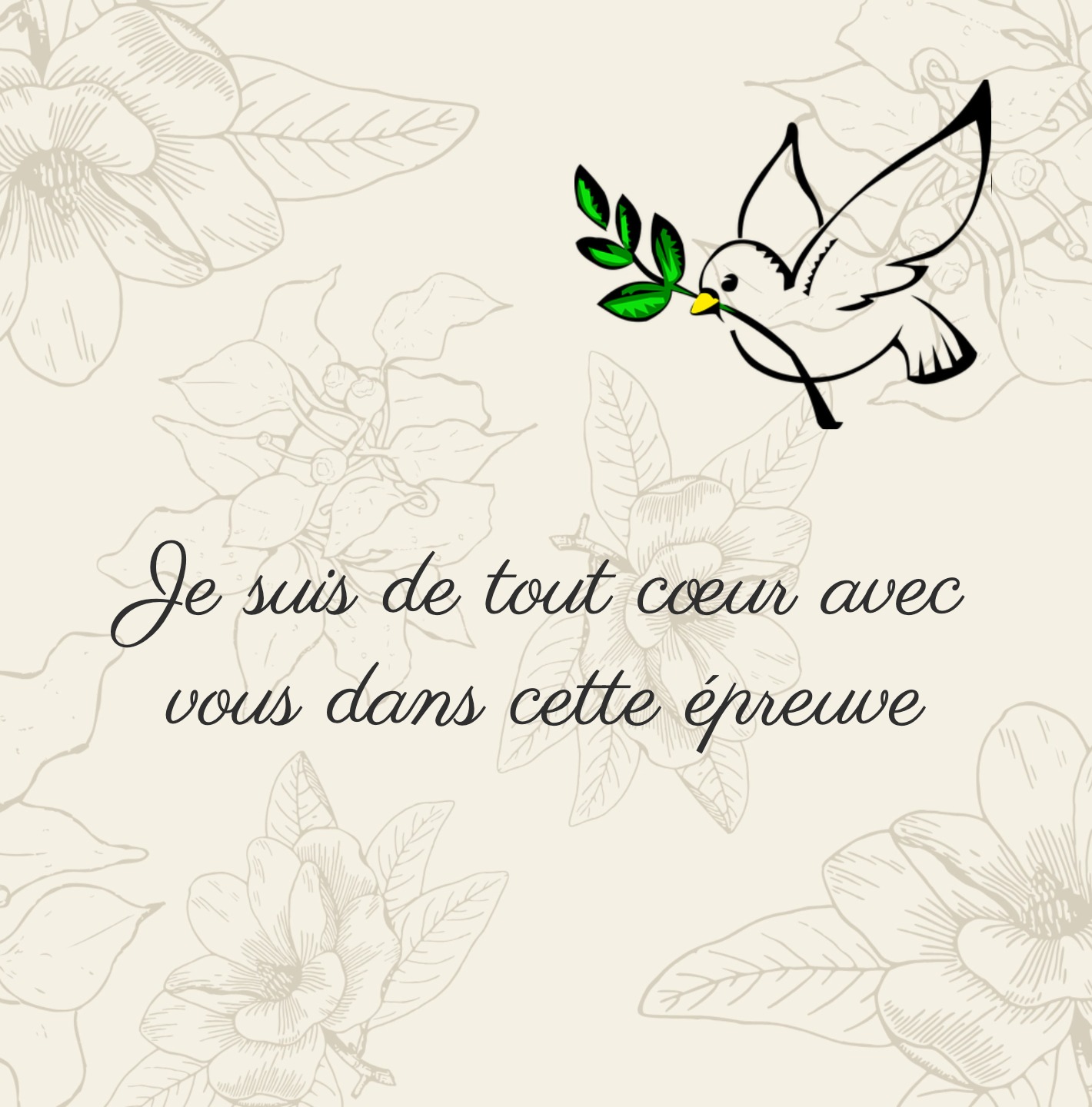 Carte de condoléances simple avec message de réconfort et fond épuré