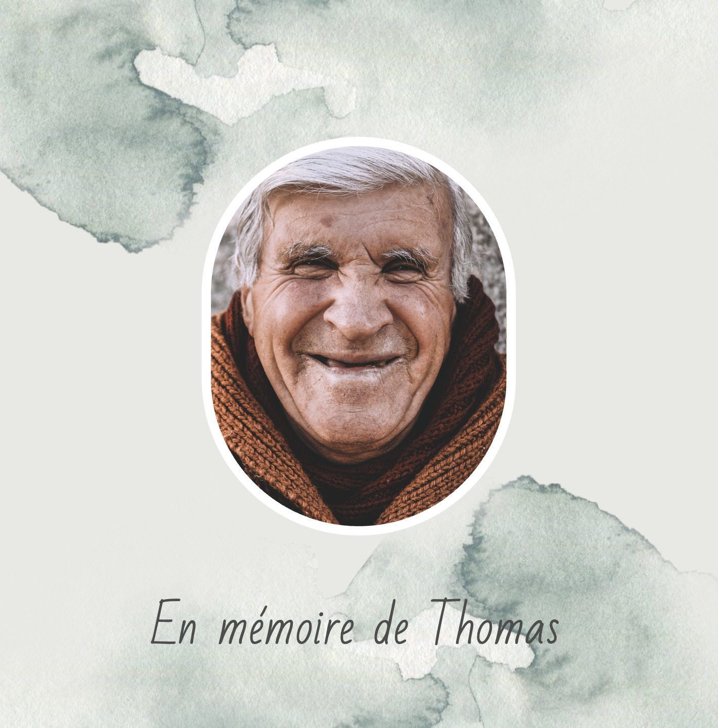 Carte personnalisable avec espace pour le prénom du défunt et un message apaisant