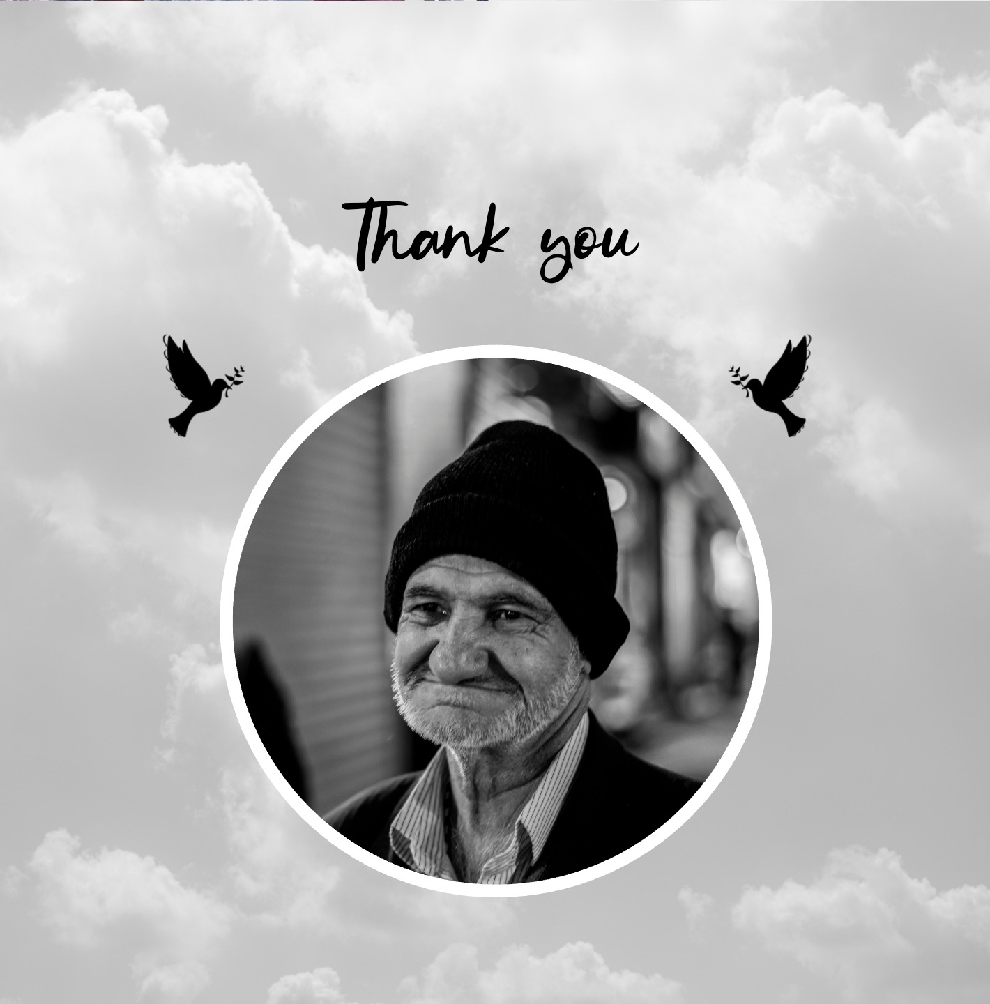 Carte de condoléances en remerciement avec cœur discret et fond épuré