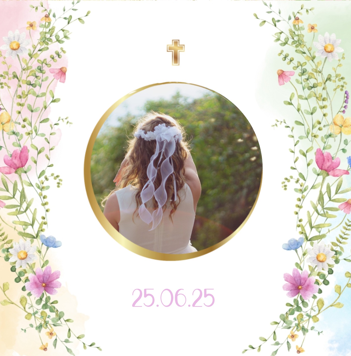 Floral First Communion card