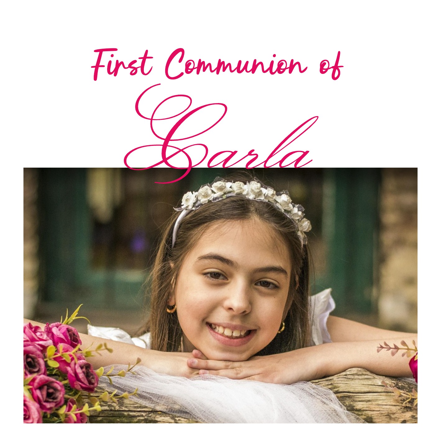 First Communion card with name and date