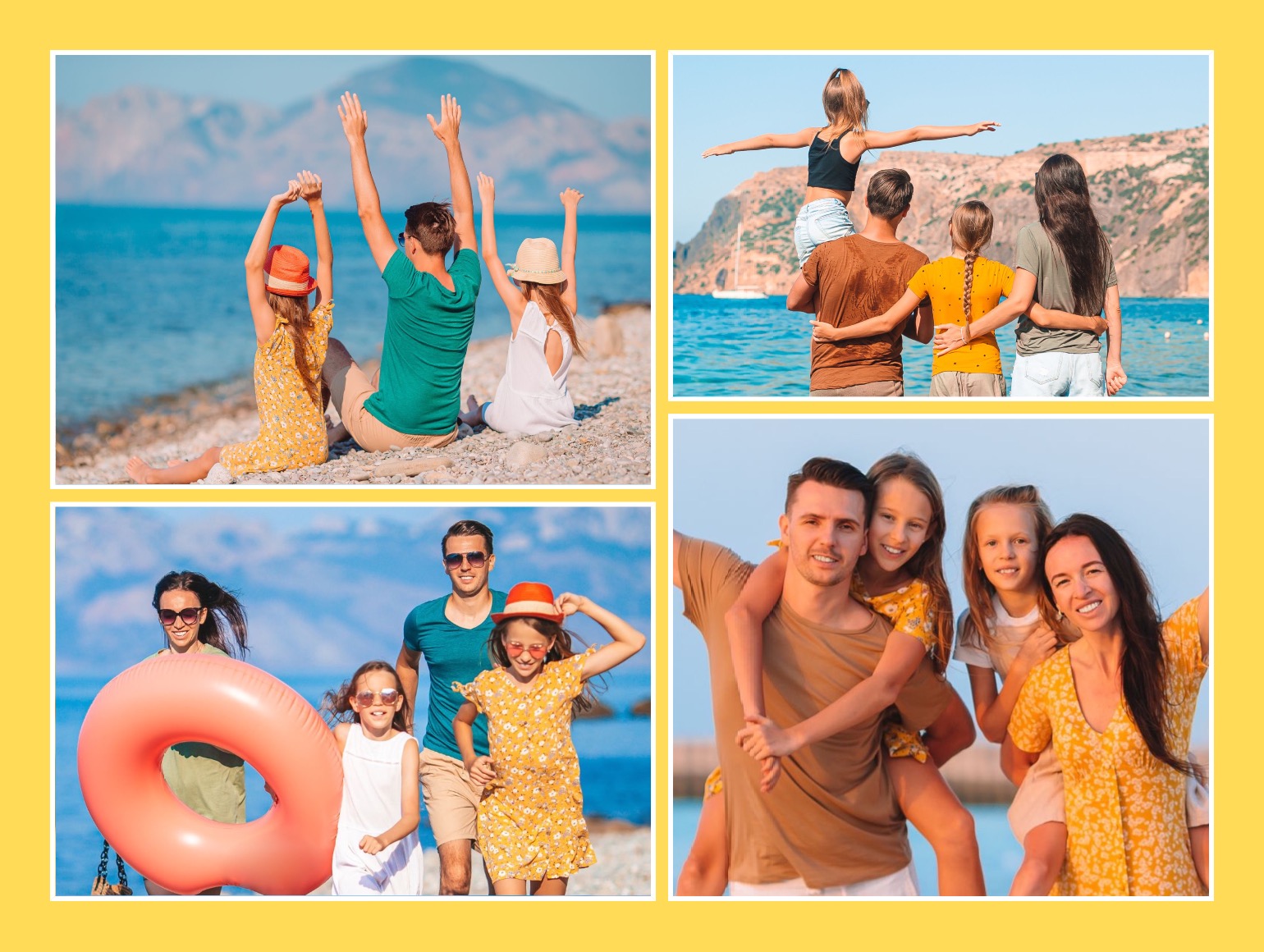 family at the beach postcard