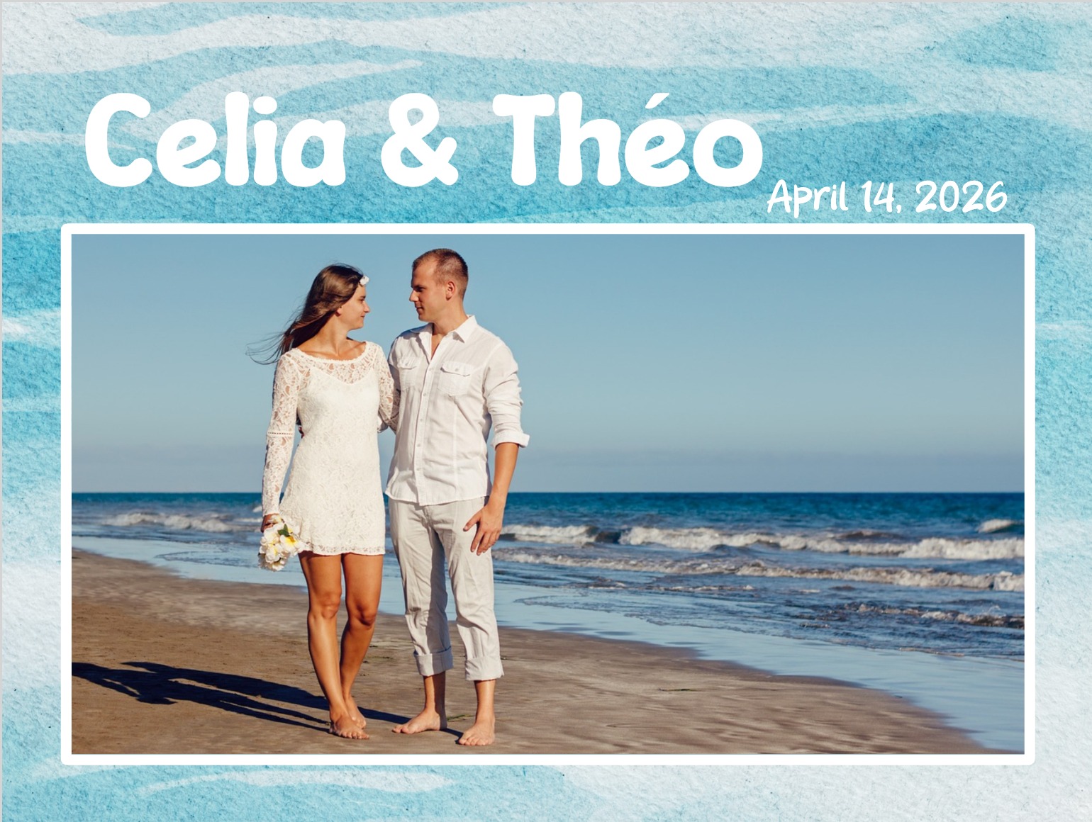Hochzeitseinladung im maritimen Stil mit Muscheln und blauer Farbpalette