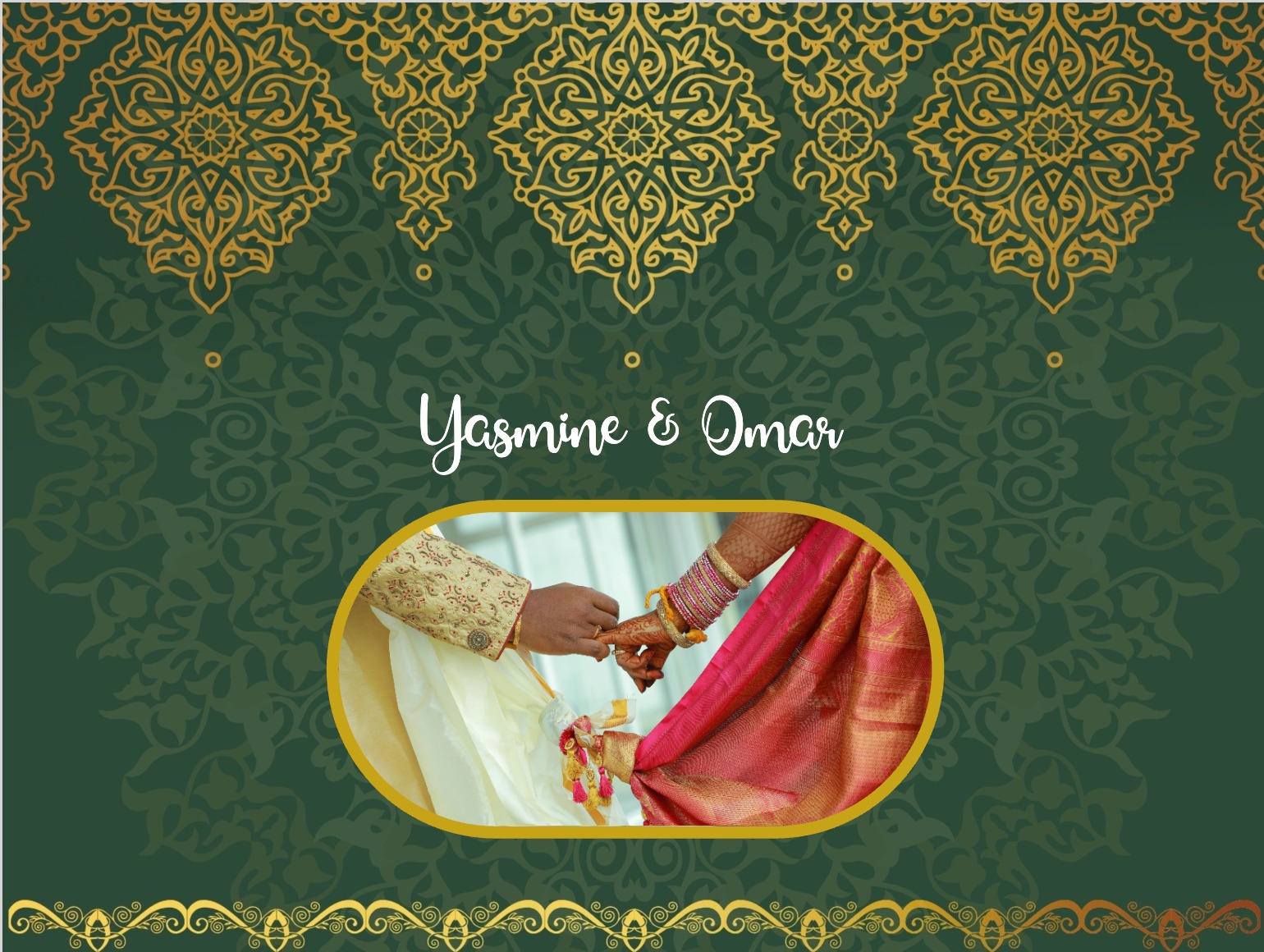 Hochzeitseinladung mit orientalischen Mustern und goldenen Verzierungen