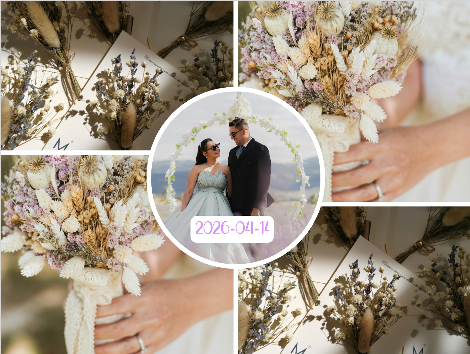 Romantische Hochzeitseinladung mit Lavendelillustration und pastellfarbenem Hintergrund