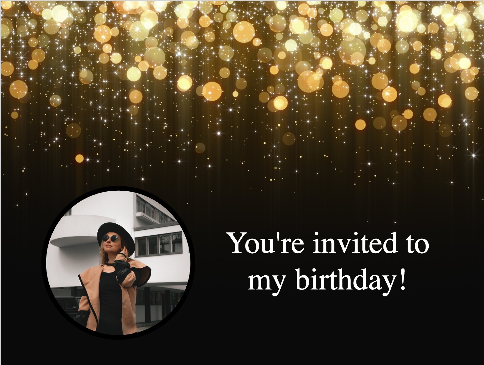 Carte d’invitation anniversaire élégante noir et or pour adulte