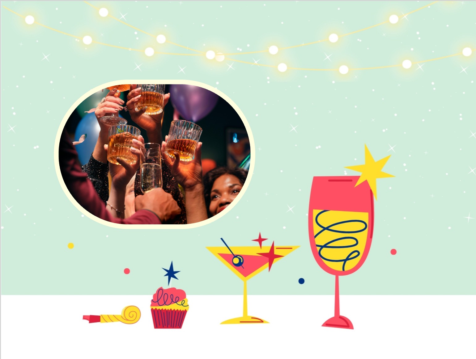 Invitation anniversaire en plein air, ambiance guinguette avec fanions et lampions