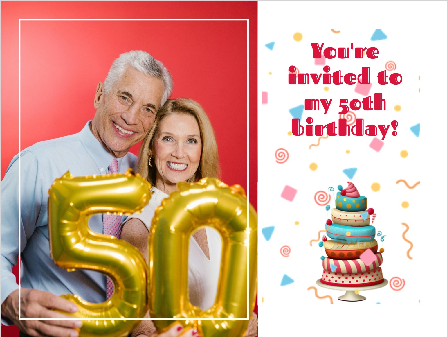 Faire-part anniversaire 50 ans avec confettis et ambiance joyeuse