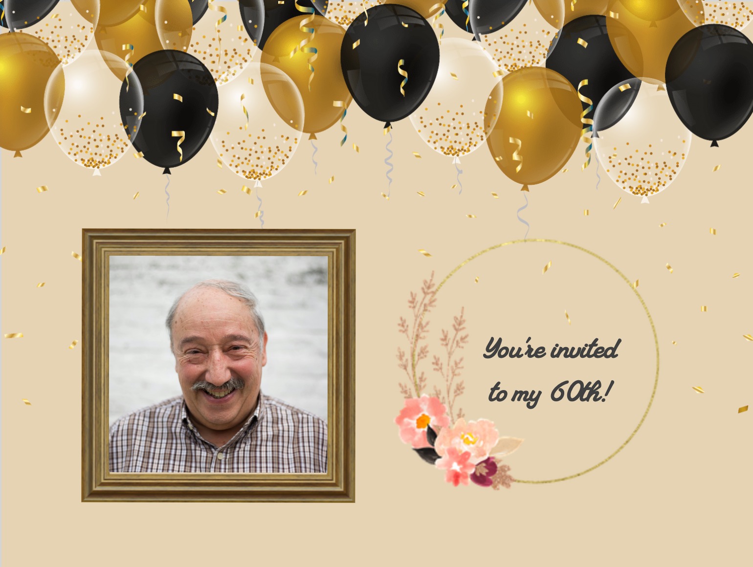 Carte invitation personnalisée pour 60 ans avec portrait et ton chaleureux