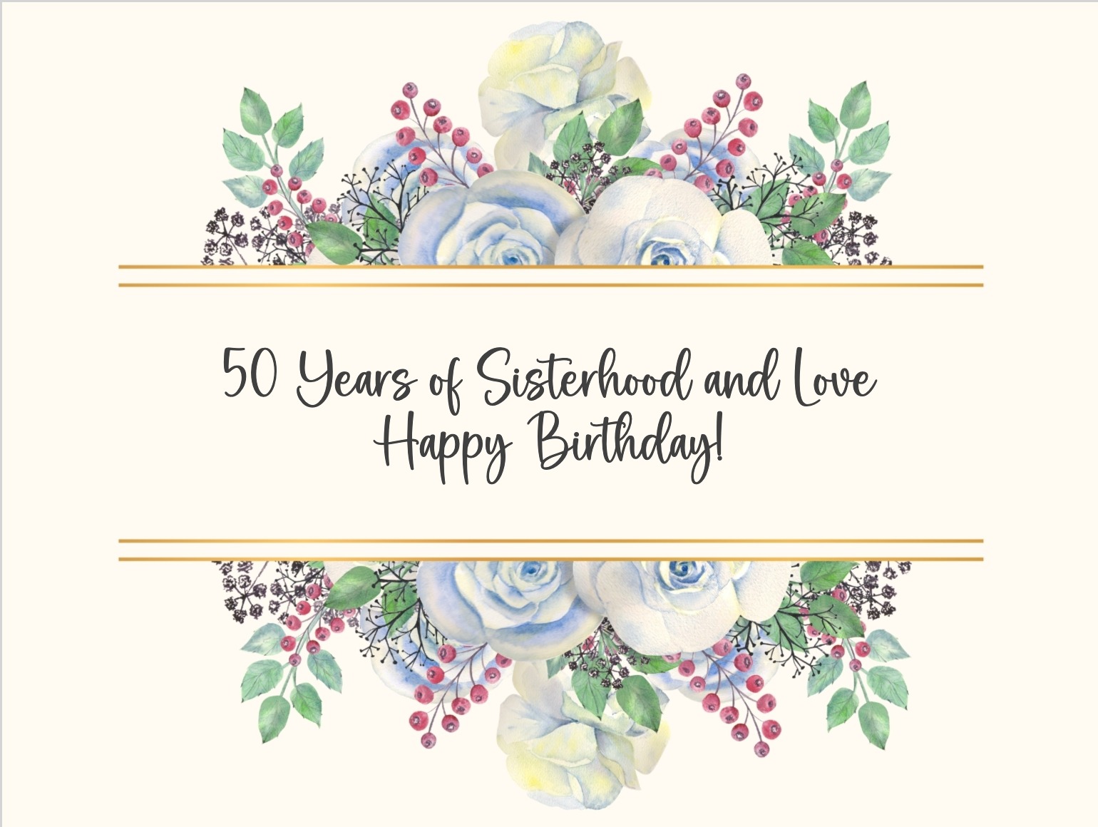 Refined 50th birthday card with floral and golden touches