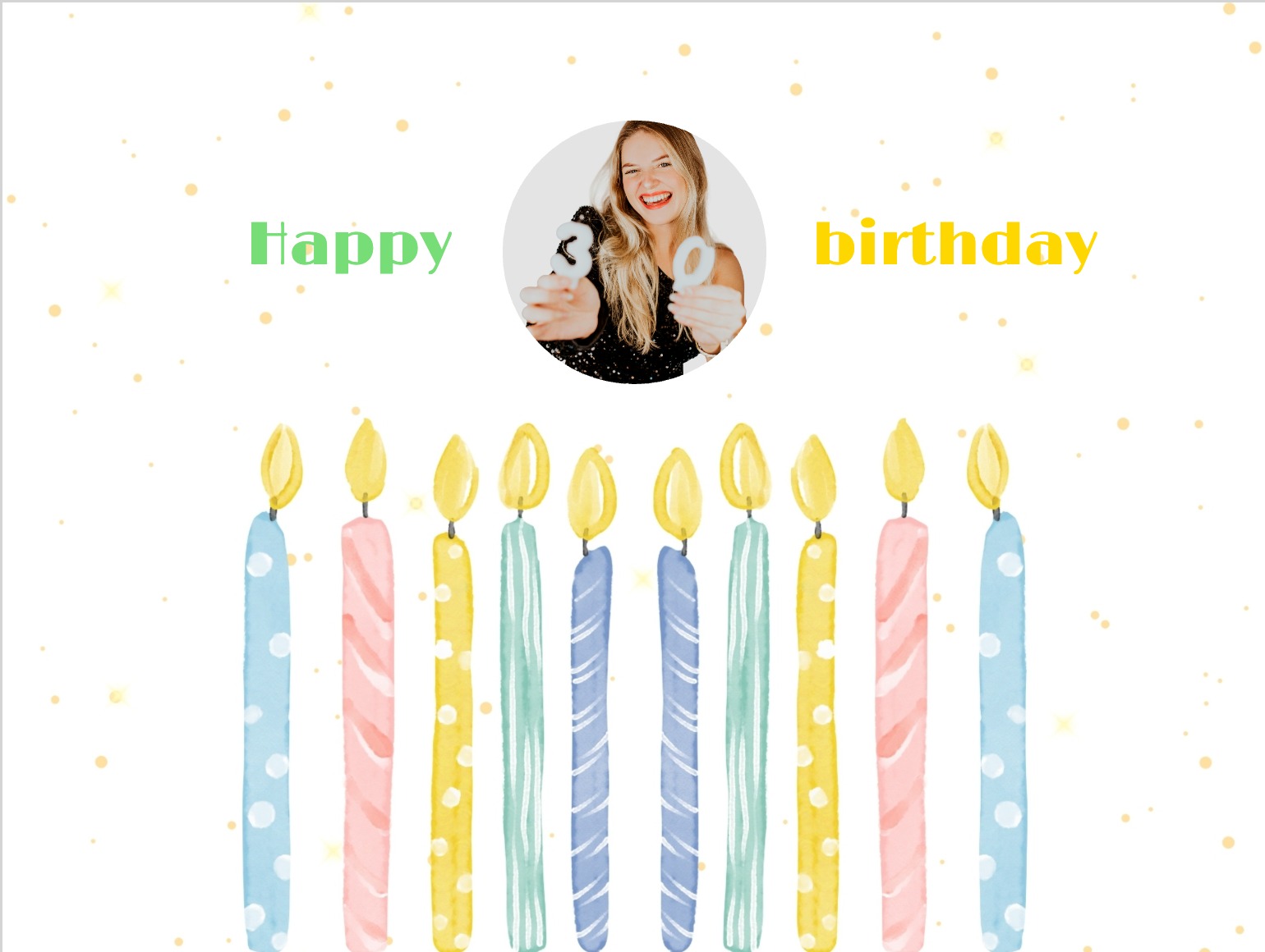 Birthday card for a 30-year-old woman, joyful and trendy design