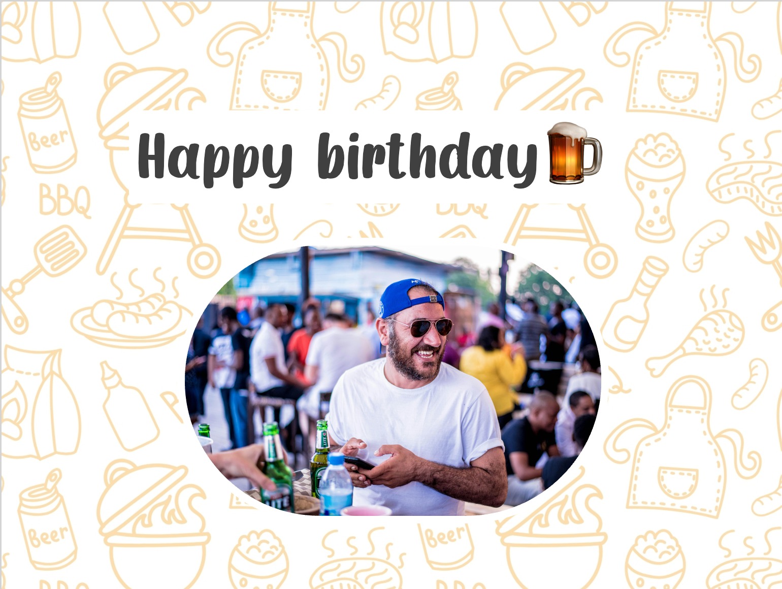 Funny birthday card for men with beer and barbecue illustration