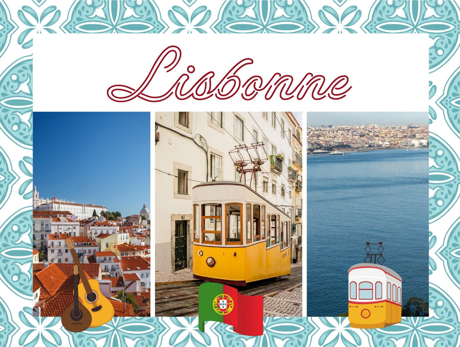 Carte postale Lisbonne personnalisée avec le tramway jaune à envoyer en ligne