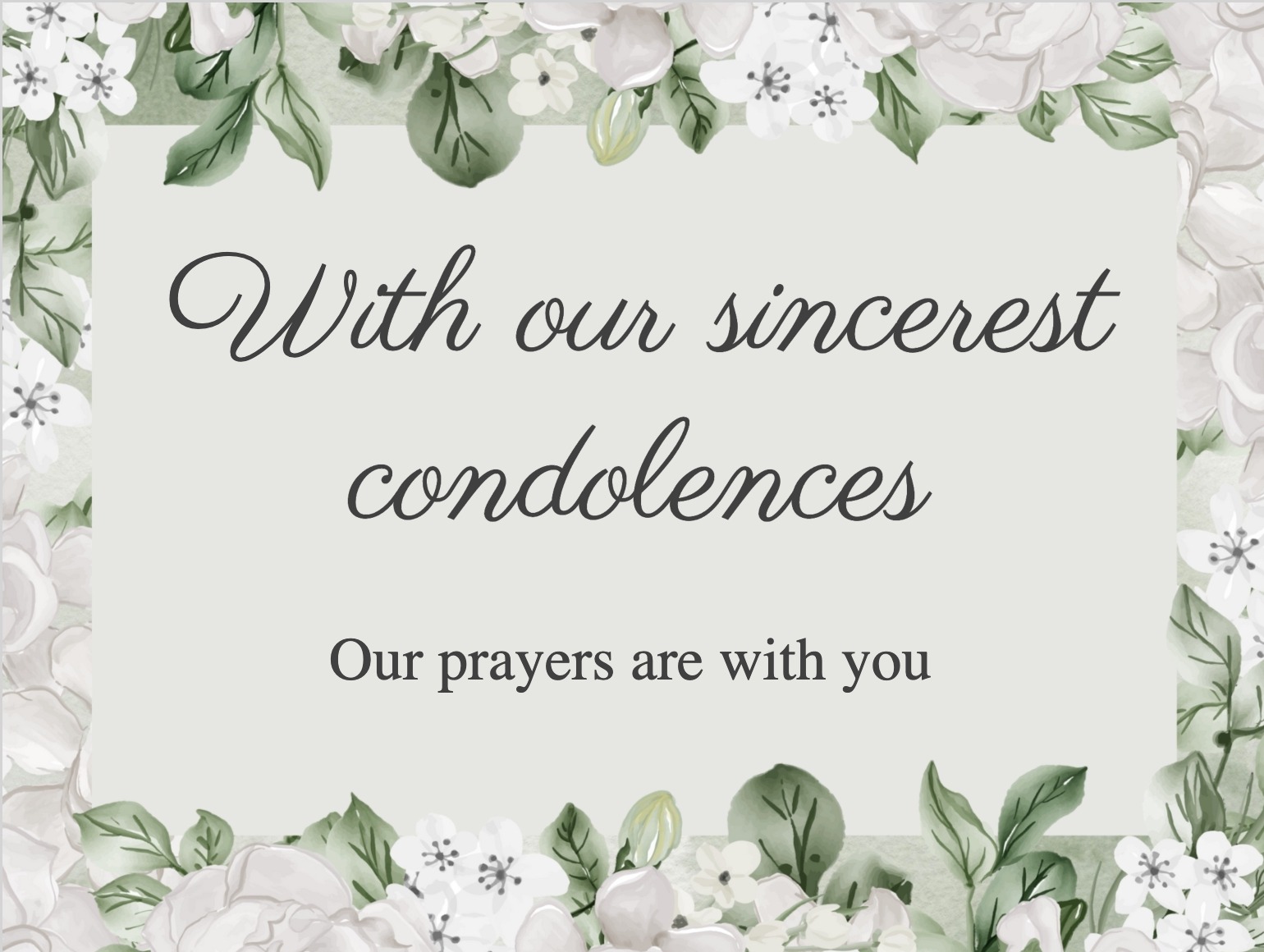 Sympathy card with white flowers and soft neutral background