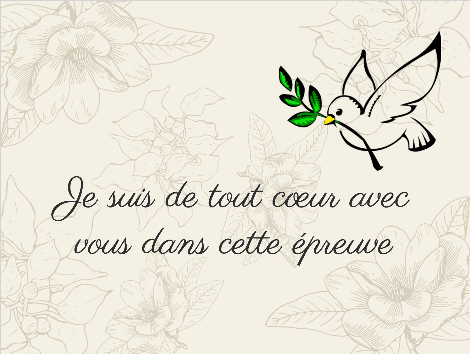 Carte de condoléances simple avec message de réconfort et fond épuré