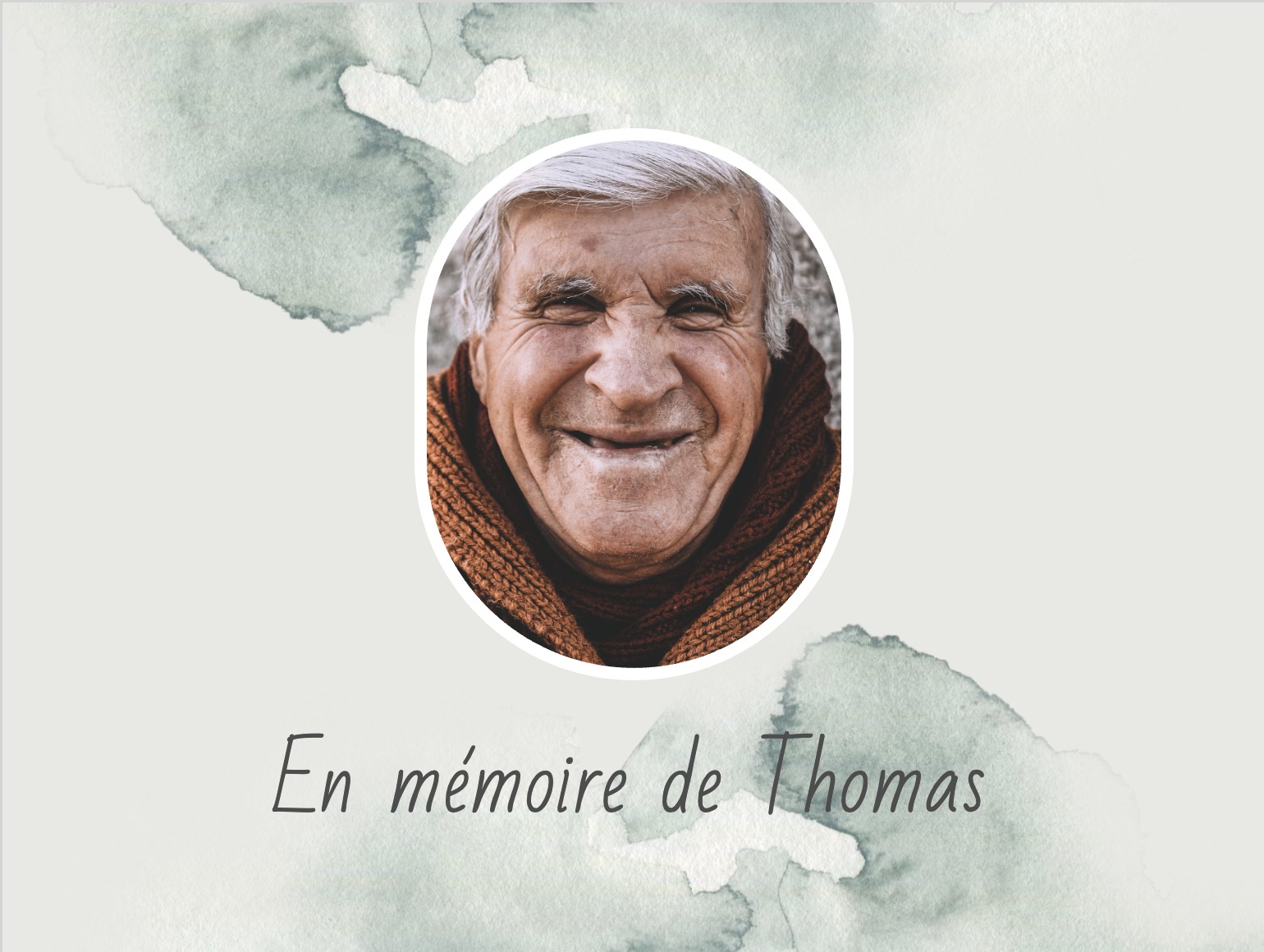 Carte personnalisable avec espace pour le prénom du défunt et un message apaisant