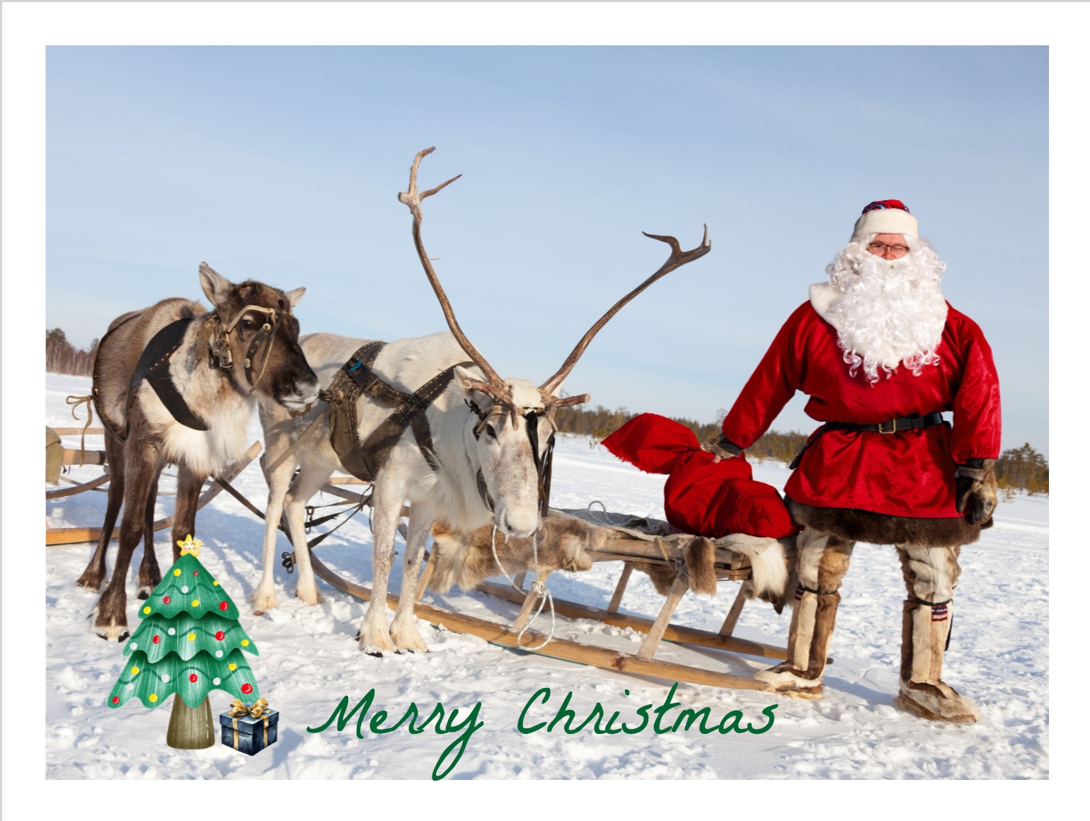 Santa Claus delivering gifts on a festive postcard