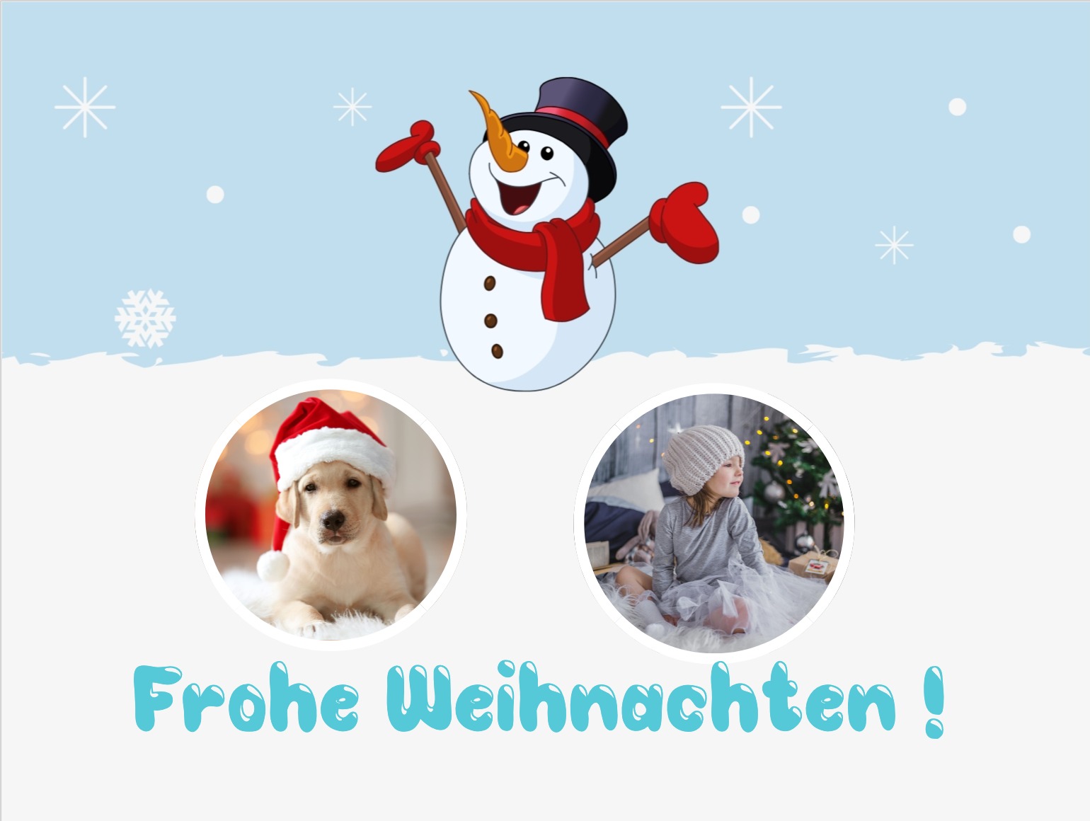Weihnachtskarte mit verschneiter Winterlandschaft und herzlichem Gruß
