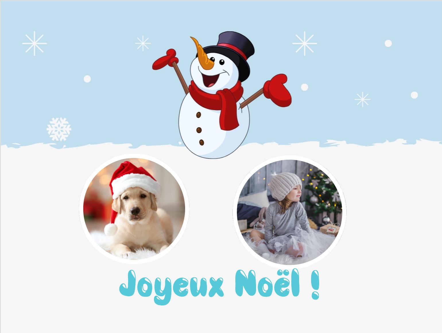 Carte postale de Noël avec décor hivernal et message chaleureux