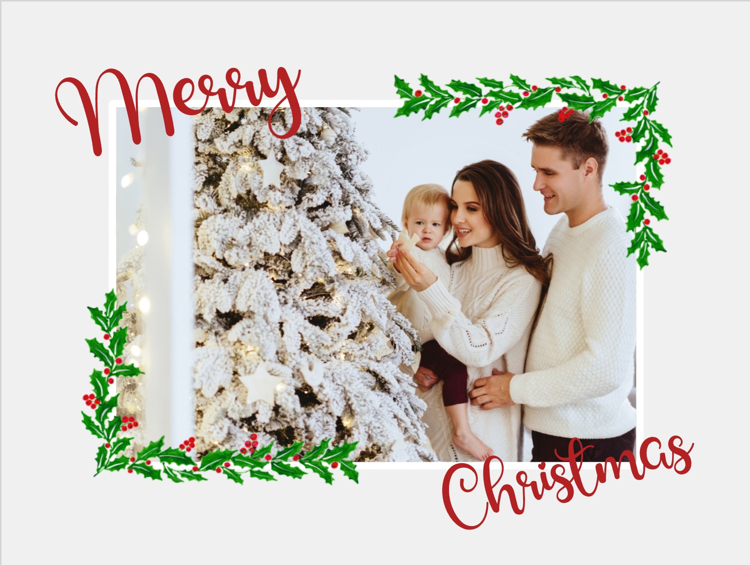 Traditional Christmas card with tree and festive lights