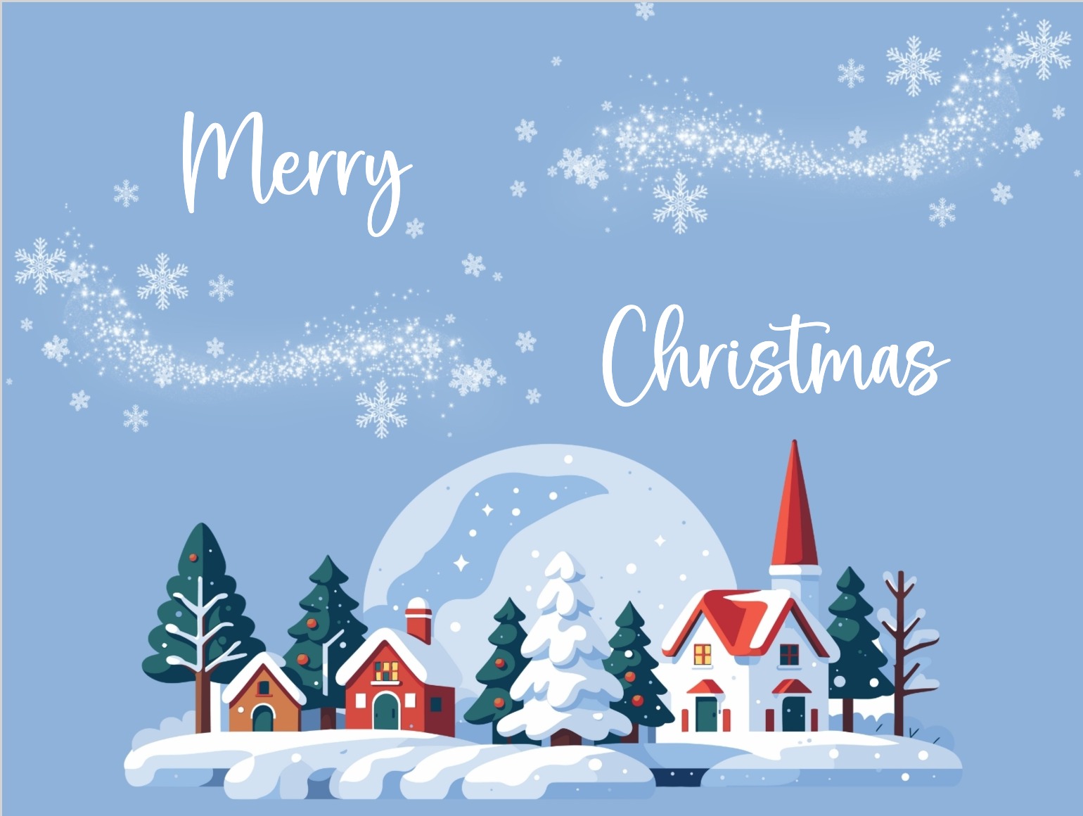 Illustrated postcard with snowy house and night sky