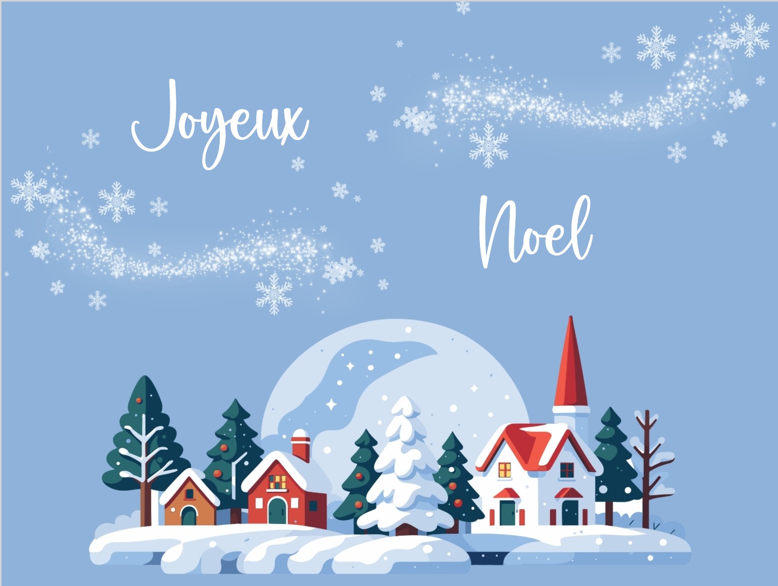 Carte illustrée avec maison sous la neige et ciel enneigé