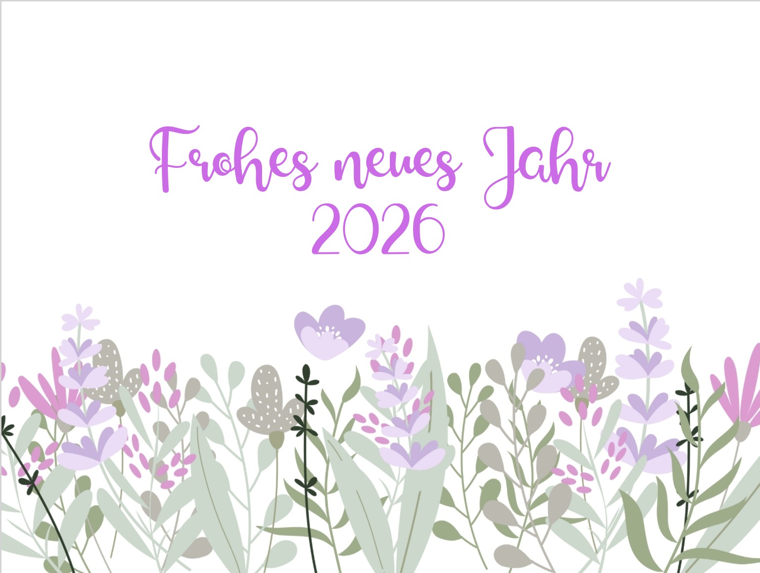 Bunte Neujahrskarte mit floraler Illustration und optimistischer Botschaft