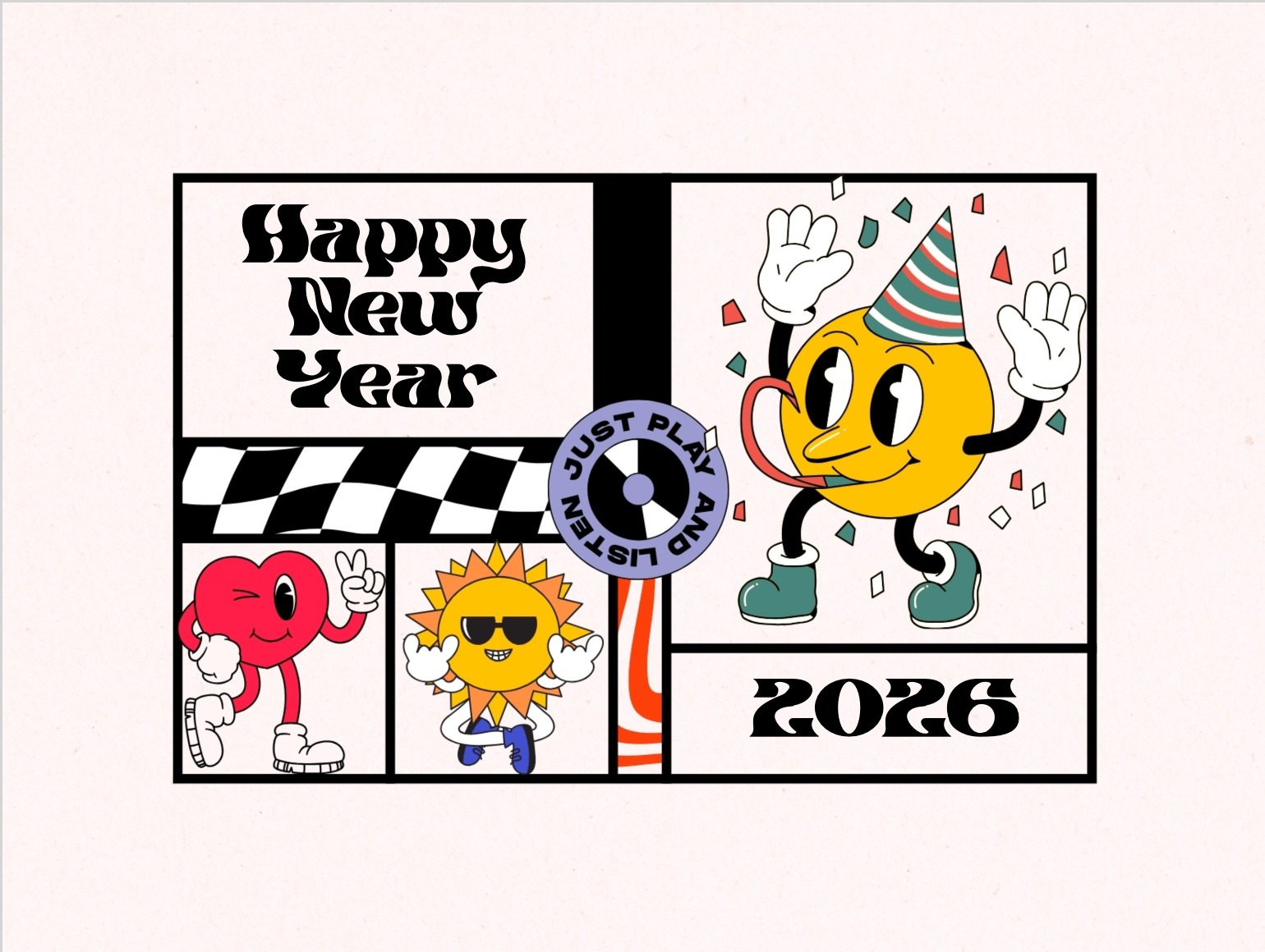 Funny New Year card with playful illustration