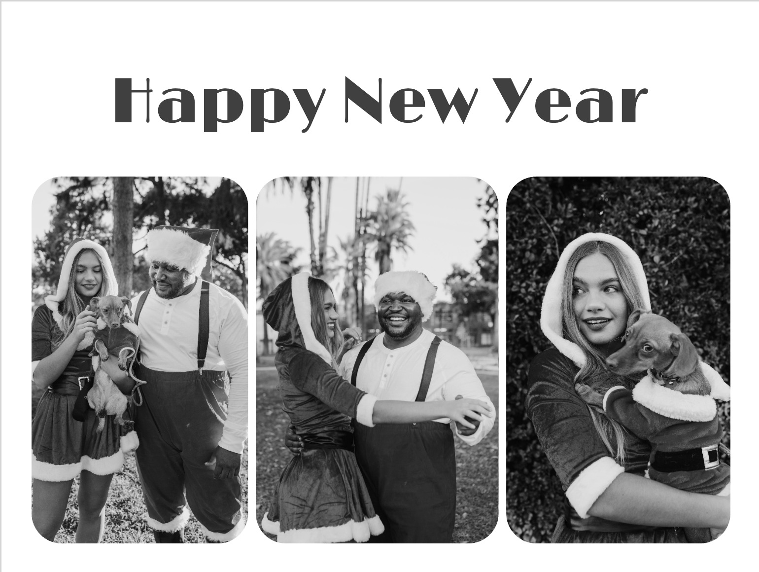 Minimalist New Year card in black and white with modern typography