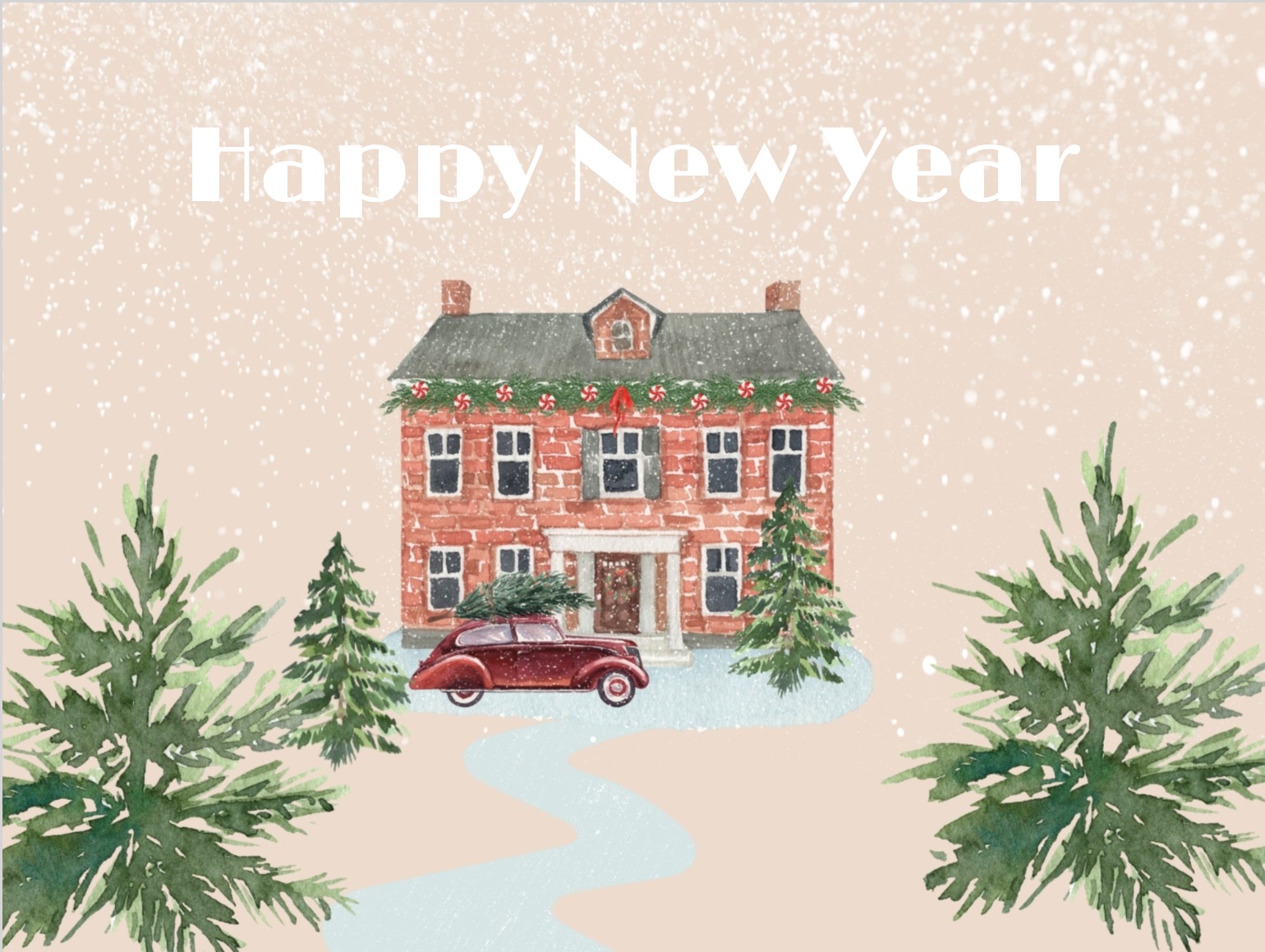 Watercolour illustration with winter scenery and warm message