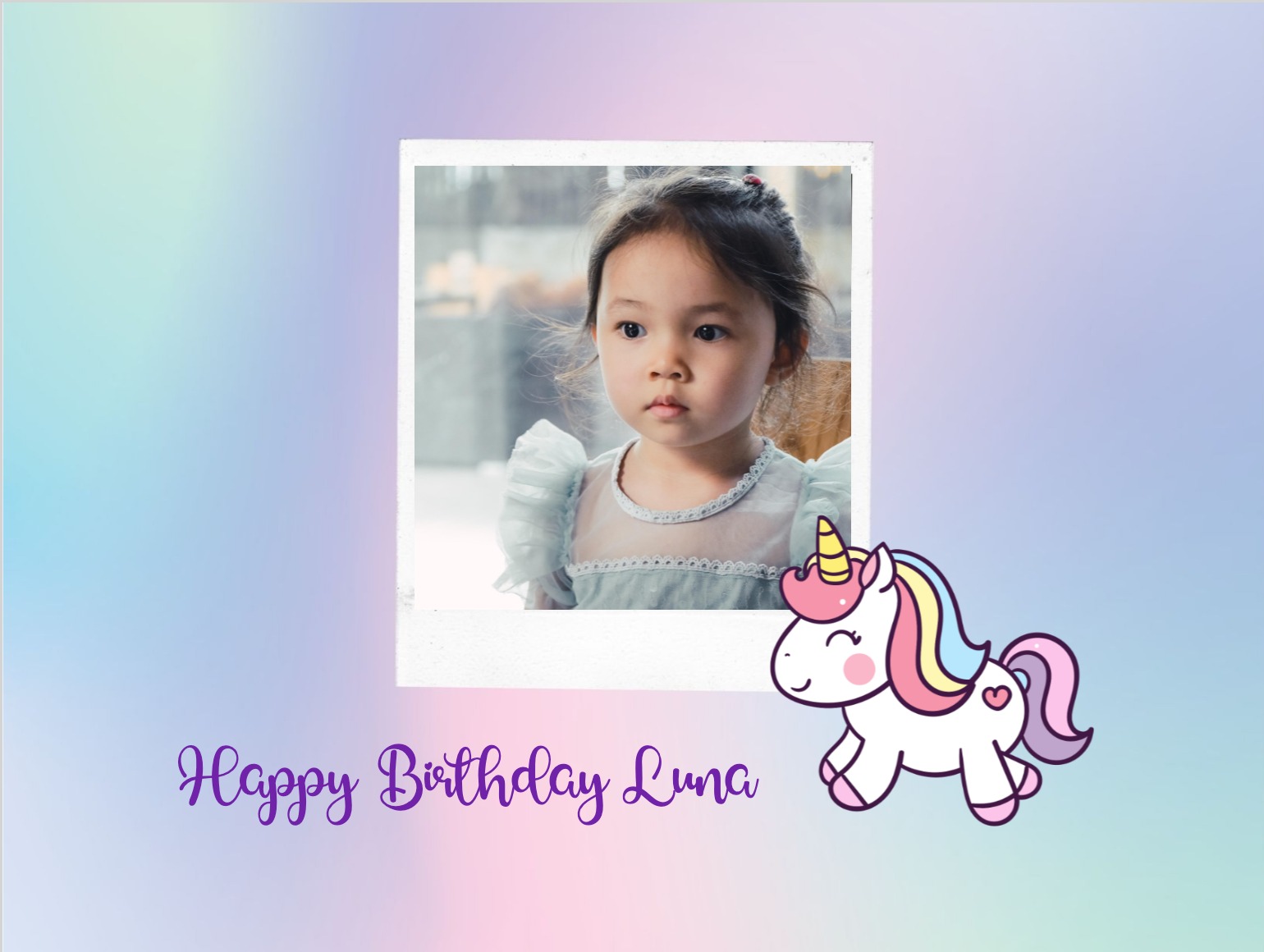 personalised unicorn postcard for girls